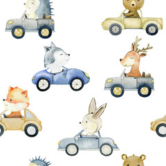 Seamless pattern with woodland animals.