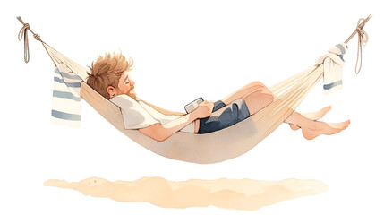 Unwind and escape with this serene illustration of a man relaxing in a hammock