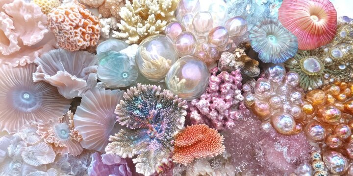a large cluster of colorful living various beautiful corals isolated on white 