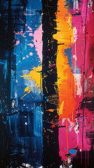 Fototapeta premium Dynamic abstract artwork with vibrant pink, blue, and yellow splashes, bold textured design, and modern artistic expression.