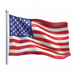 Minimalist 3D of Waving American Flag on Clean White Background