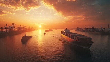 Fototapeta premium The Cargo Ship at Sunset