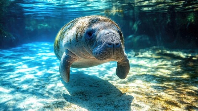 Portrait of a West Indian manatee or Sea Cow (Trichechus manatus), Crystal River, Three Sisters Spring, Florida