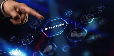 Inscription Inflation on virtual screen. Sustained increase in the general level of prices for goods and services