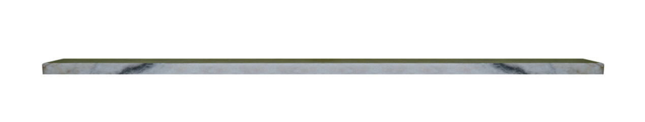 Marble long window sill or shelf, side view. On isolated transparent background.