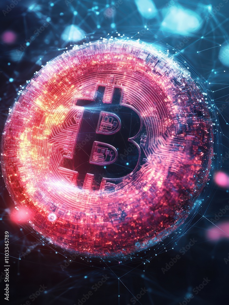 Poster polygon torus donut on blockchain technology network hud background. global cryptocurrency blockchai