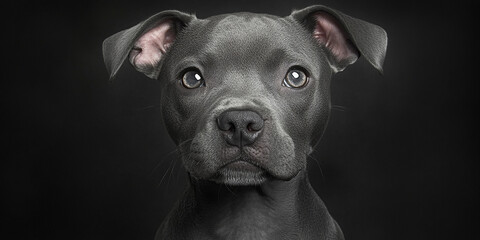 Happy puppy, cute dog on background.