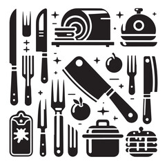 Obraz premium Kitchen tools silhouette vector collection