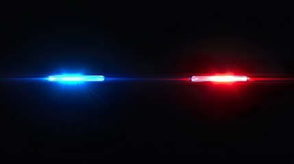 Realistic vector of blue and red flashing sirens in the dark, typically seen on police or emergency vehicles