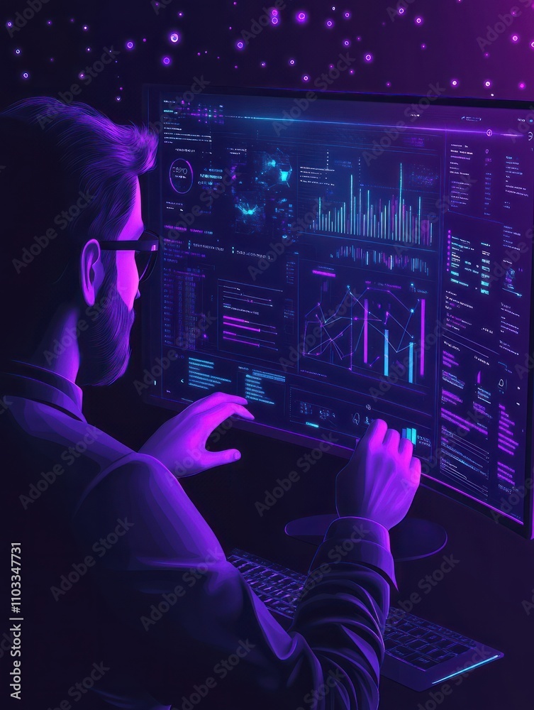 Poster software engineer, statistician, visualizer and analyst working on a project. big data conference, b