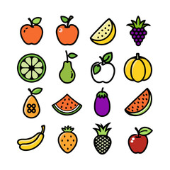 set fo 20 fruits line art vector illustration on white background