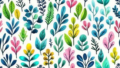Fototapeta premium seamless of seamless floral pattern with abstract blue pink flowers and leaves watercolor colorful print in rustic vintage style textile or wallpapers background