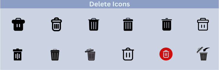 Delete icon set. delete button trash remove cancel undo throw remove editable stroke line icon collection.