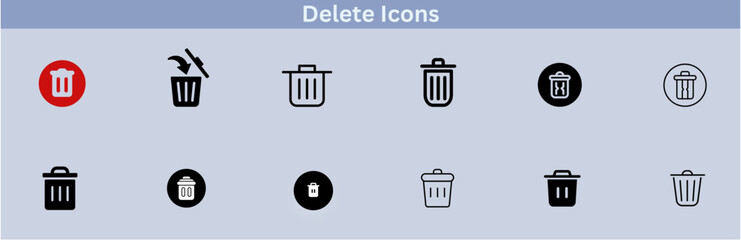 Delete icon set. delete button trash remove cancel undo throw remove editable stroke line icon collection.