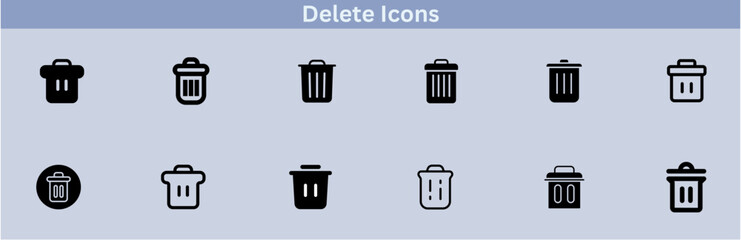 Delete icon set. delete button trash remove cancel undo throw remove editable stroke line icon collection.