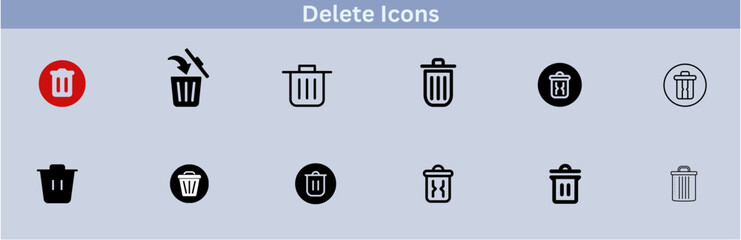Delete icon set. delete button trash remove cancel undo throw remove editable stroke line icon collection.