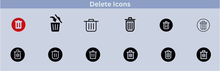 Delete icon set. delete button trash remove cancel undo throw remove editable stroke line icon collection.
