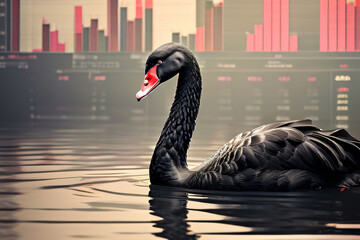 Schwarzer Schwan im Wasser mit Chart als Hintergrund Börsencrash