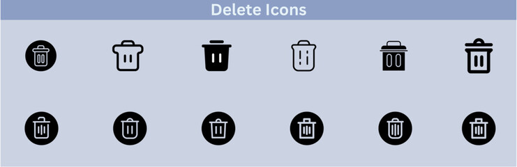Delete icon set. delete button trash remove cancel undo throw remove editable stroke line icon collection.