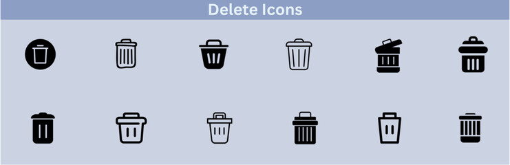 Delete icon set. delete button trash remove cancel undo throw remove editable stroke line icon collection.