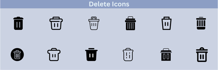 Delete icon set. delete button trash remove cancel undo throw remove editable stroke line icon collection.