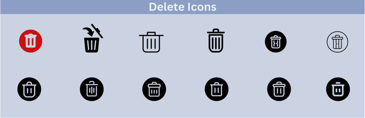 Delete icon set. delete button trash remove cancel undo throw remove editable stroke line icon collection.