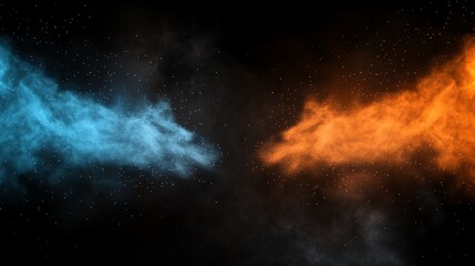 Fototapeta premium Black backdrop with blue and orange mist blending together