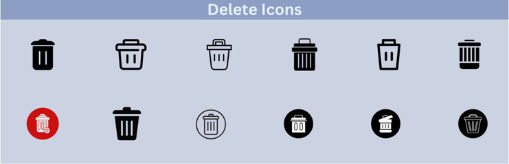 Delete icon set. delete button trash remove cancel undo throw remove editable stroke line icon collection.
