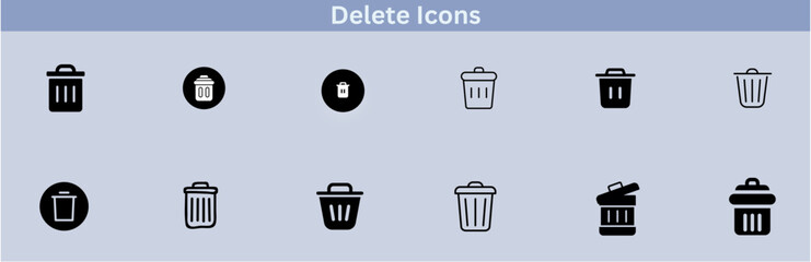 Delete icon set. delete button trash remove cancel undo throw remove editable stroke line icon collection.