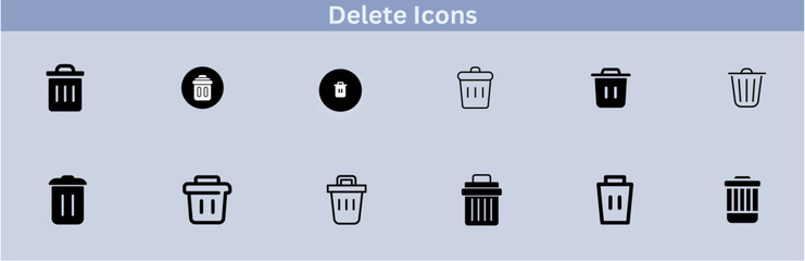 Delete icon set. delete button trash remove cancel undo throw remove editable stroke line icon collection.