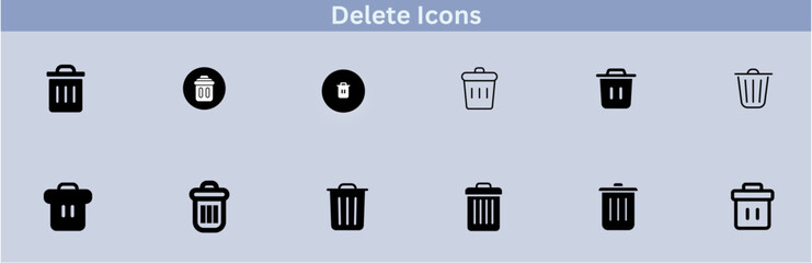 Delete icon set. delete button trash remove cancel undo throw remove editable stroke line icon collection.