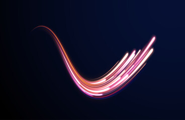 Speed of light concept background. Neon stripes in the form of drill, turn. Abstract background rotational border lines, png, effect, wave,neon,line. 