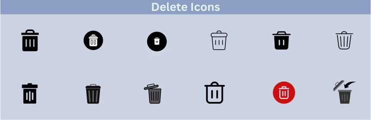Delete icon set. delete button trash remove cancel undo throw remove editable stroke line icon collection.