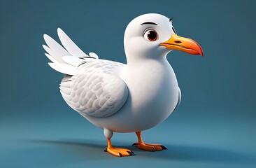 Obraz premium Cute 3D cartoon of seagull character.
