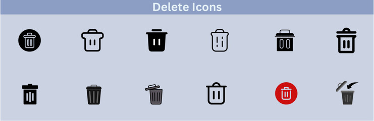 Delete icon set. delete button trash remove cancel undo throw remove editable stroke line icon collection.
