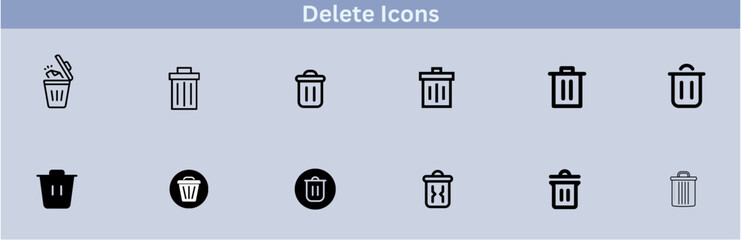 Delete icon set. delete button trash remove cancel undo throw remove editable stroke line icon collection.