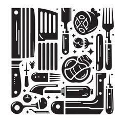 Kitchen tools silhouette vector collection
