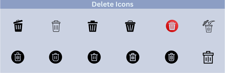 Delete icon set. delete button trash remove cancel undo throw remove editable stroke line icon collection.