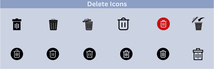 Delete icon set. delete button trash remove cancel undo throw remove editable stroke line icon collection.