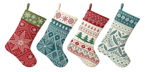 Colorful Christmas Stockings Adorned with Classic Holiday Decorations