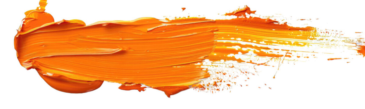 Vibrant orange paint stroke isolated on transparent background cutout png
