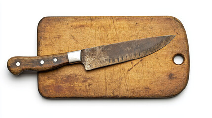 A single knife isolated on cutting tool surface with a clean white background 
