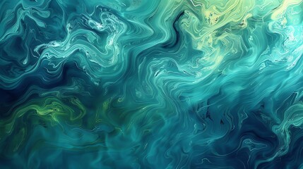 Abstract blue and green marbled pattern.