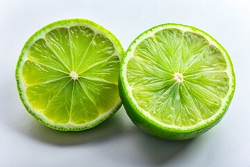 Aerial View of Two Freshly Cut Ripe Green Lime Slices with Juicy Texture Isolated on a Clean Background for Culinary and Beverage Use