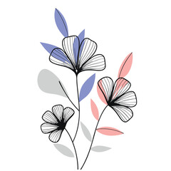 a minimalist vector illustration of delicate flowers with thin, black, wireframe petals and soft gradient coloring