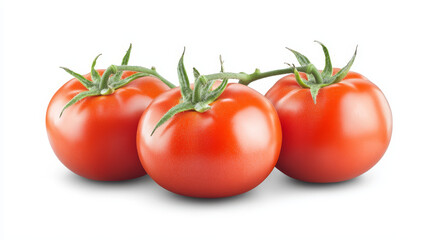 Fresh, newly harvested tomatoes arranged neatly on a white background