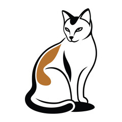 a vector silhouette of a cat sitting gracefully with its food bowl placed in front of her