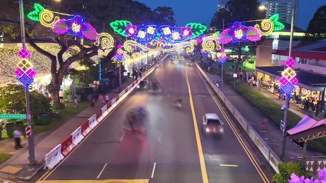 Geylang Serai street lights up before Aidilfitri, Singapore