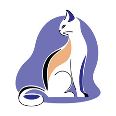 a vector silhouette of a cat sitting gracefully with its food bowl placed in front of her