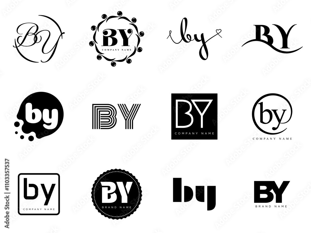 Fototapete by logo company template. letter b and y logotype. set different classic serif lettering and modern 